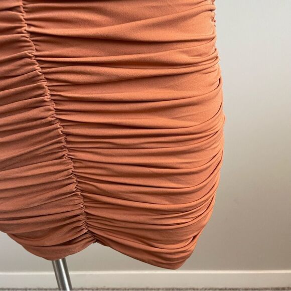 NWT REVOLVE x MICHAEL COSTELLO Terra Cotta Ana Mini Dress Ruched Bodycon - Picture 5 of 12